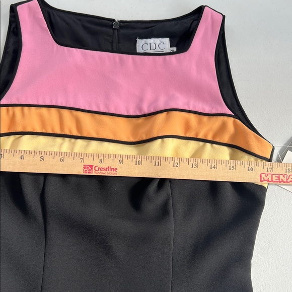 New Vintage Sleeveless Short Black Dress Pink, Orange and Yellow Color Block 8 - Picture 6 of 8